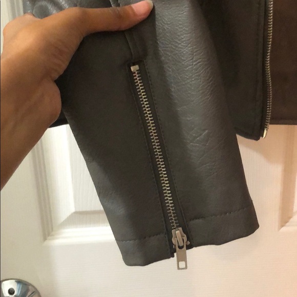 Grey Leather Moto Jacket - Picture 6 of 6